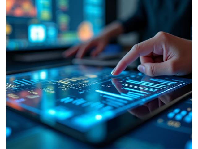 Data charts and financial graphs on a screen, representing portfolio management