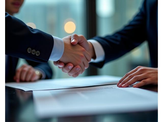 Exclusive private investment deal being closed with a handshake at a high-end office