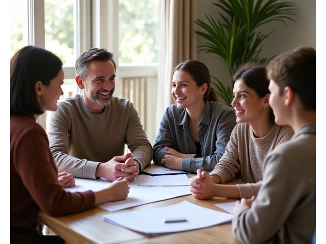 A family discussing their financial future with an advisor, depicting wealth planning